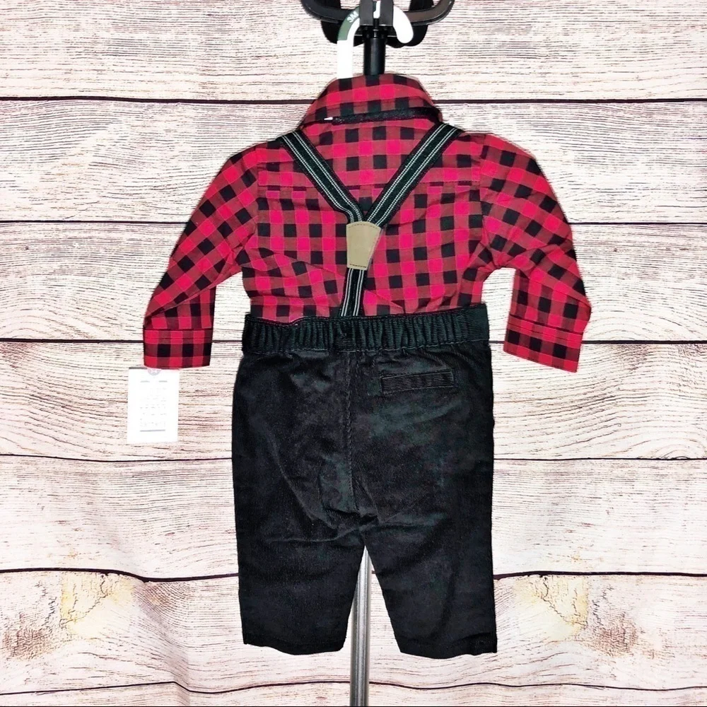 NWT Carters 3 piece holiday outfit Black and Red Buffalo Check Size 3M